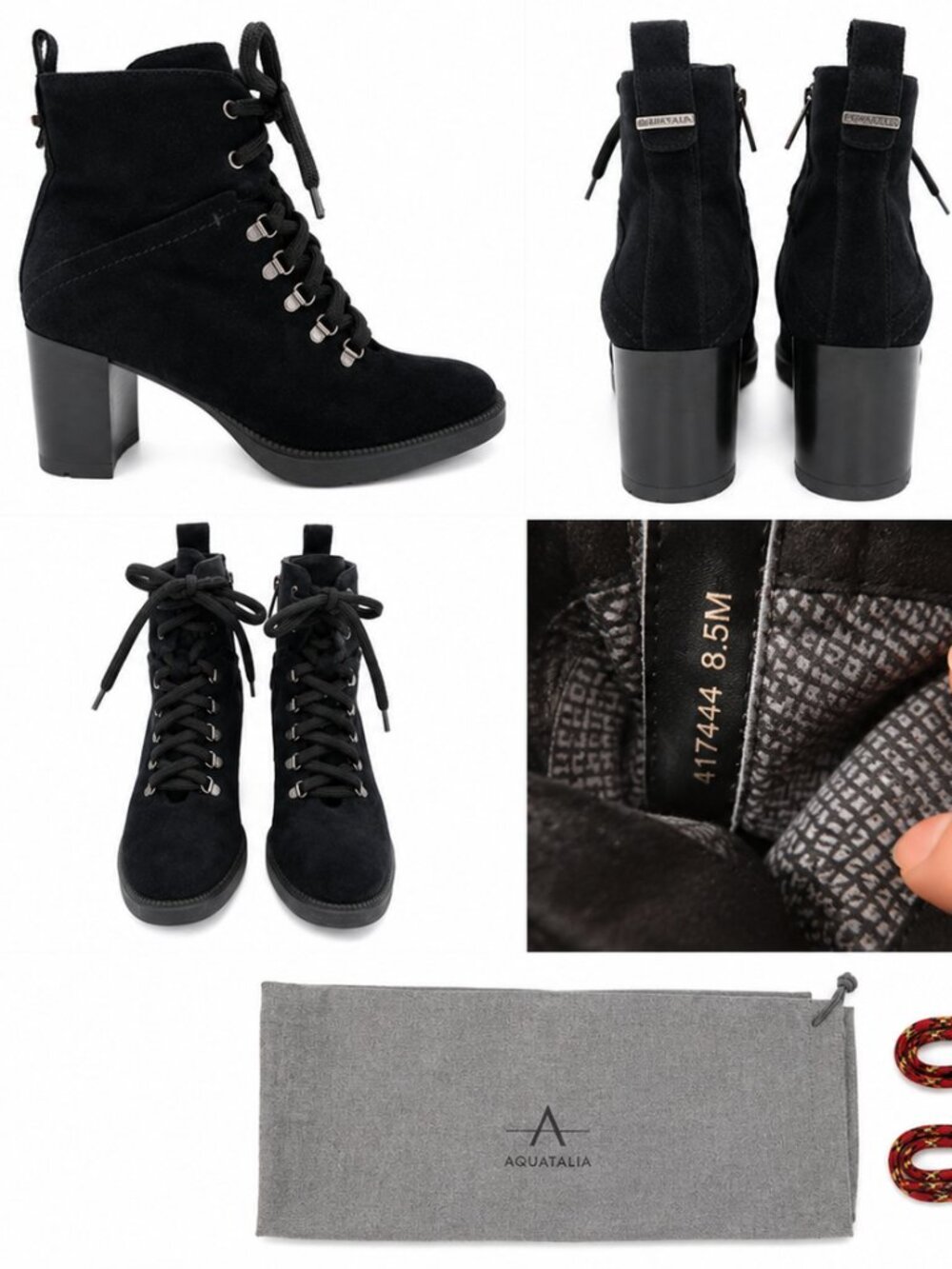 AQUATALIA Black Suede Lace-Up Ankle Boots | Italy Made | Size 8.5